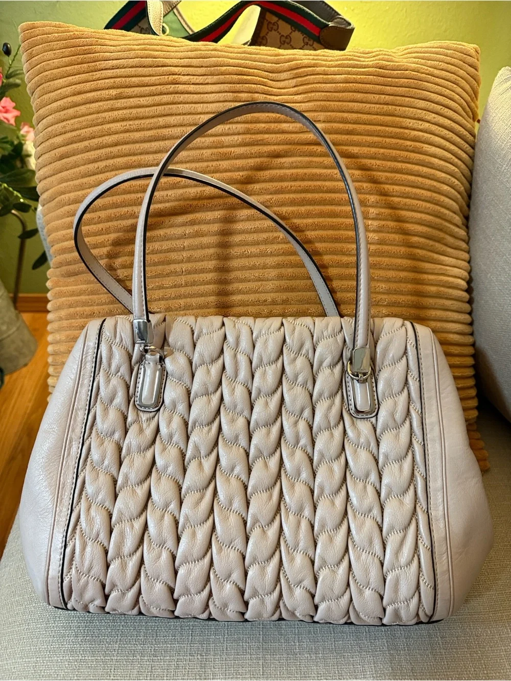 Coach Madison Gathered Quilted Leather Satchel in Cream